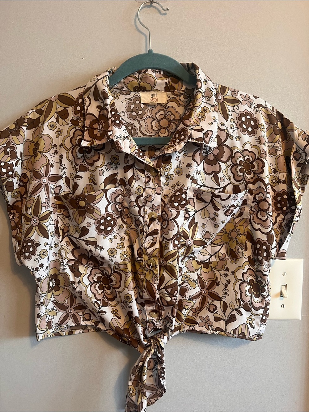 Girl Soul Brown Floral Tie-Front Button Down Shirt